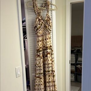 Bohemian Patterned Maxi Dress in Cream and Brown